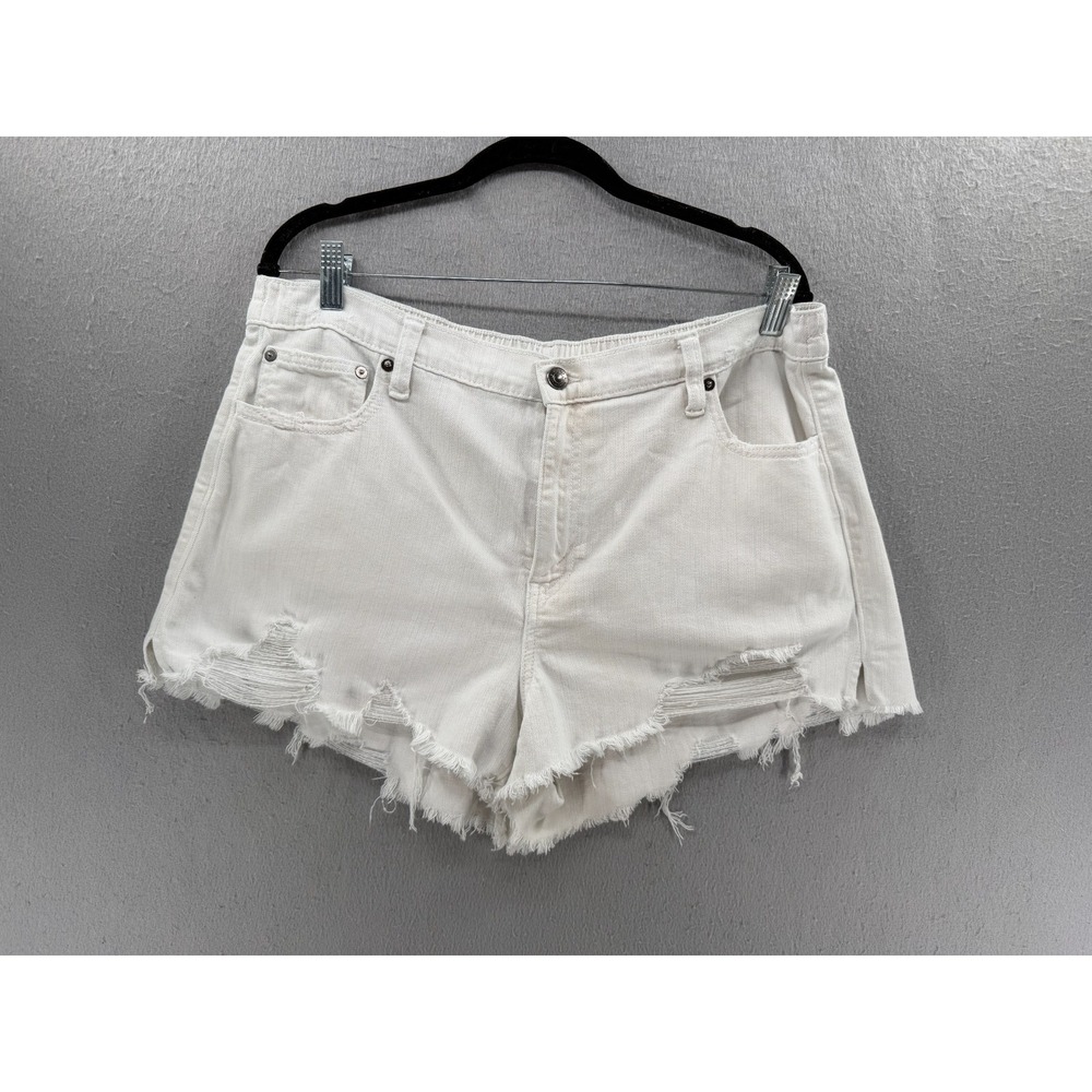 Aerie Stretchy Daydream Denim Shorts Womens Size XL White Cut Off‎ Distressed
